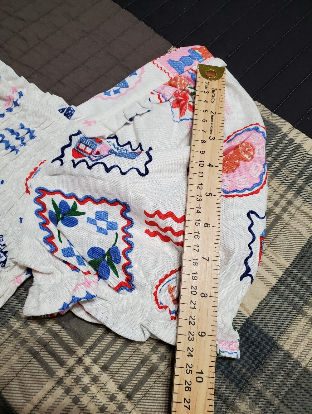 Monteau Los Angeles linen-blend smocked puff sleeve top NWOT - Picture 9 of 9